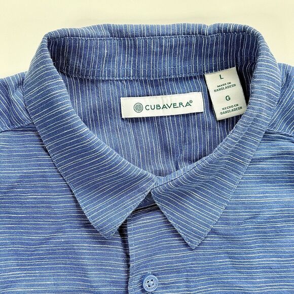NWOT CUBAVERA Federal Blue Cotton Blend Striped Short Sleeve Button Down Shirt L - Picture 3 of 13